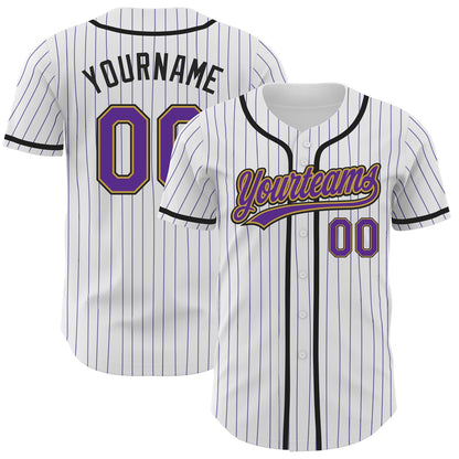 Custom White Purple Pinstripe Purple Old Gold-Black Authentic Baseball Jersey - Sky-Custom