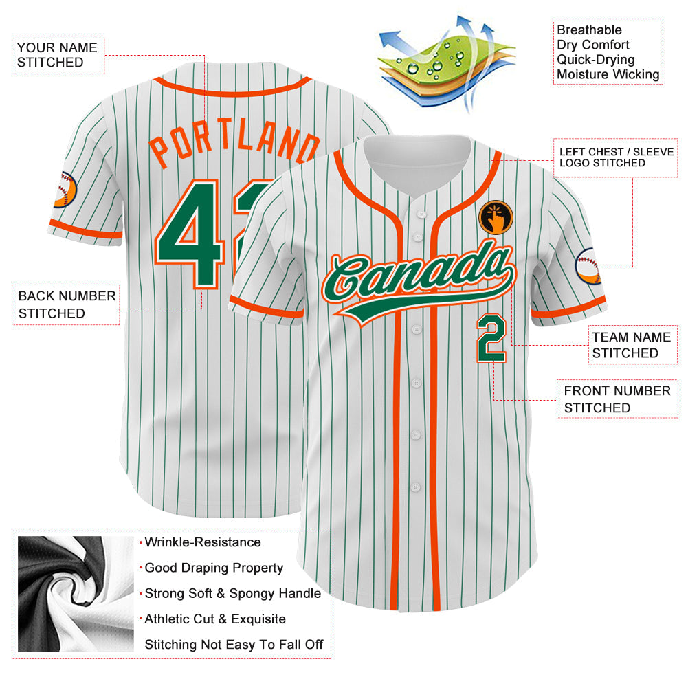 Custom White Kelly Green Pinstripe Kelly Green-Orange Authentic Baseball Jersey - Sky-Custom
