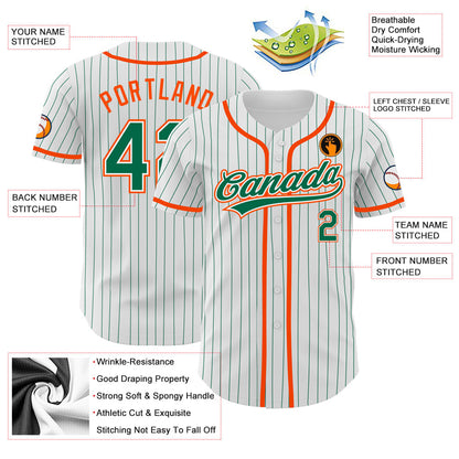 Custom White Kelly Green Pinstripe Kelly Green-Orange Authentic Baseball Jersey - Sky-Custom