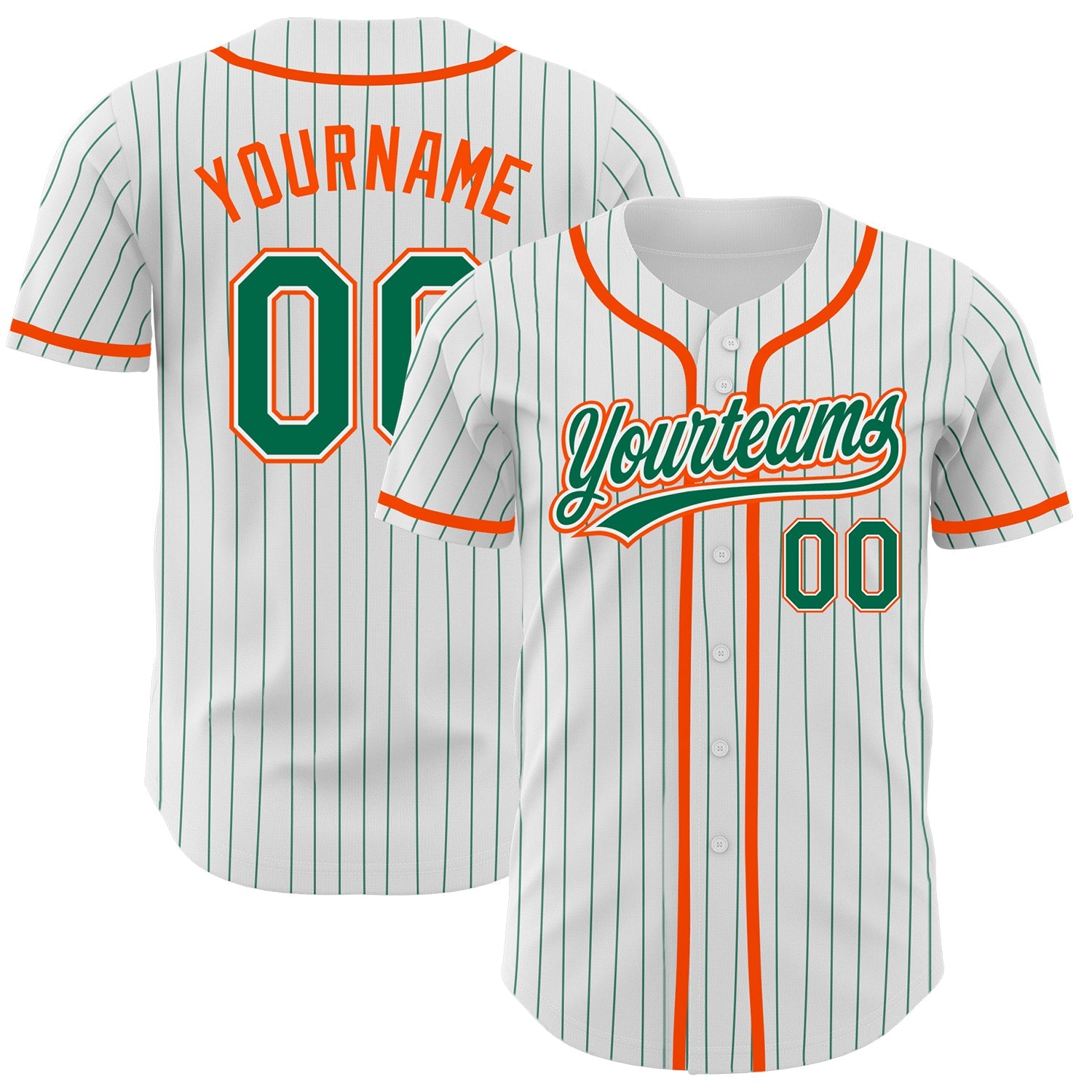 Custom White Kelly Green Pinstripe Kelly Green-Orange Authentic Baseball Jersey - Sky-Custom