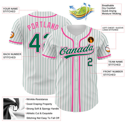 Custom White Kelly Green Pinstripe Kelly Green-Pink Authentic Baseball Jersey - Sky-Custom