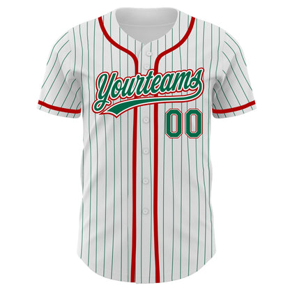 Custom White Kelly Green Pinstripe Kelly Green-Red Authentic Baseball Jersey - Sky-Custom