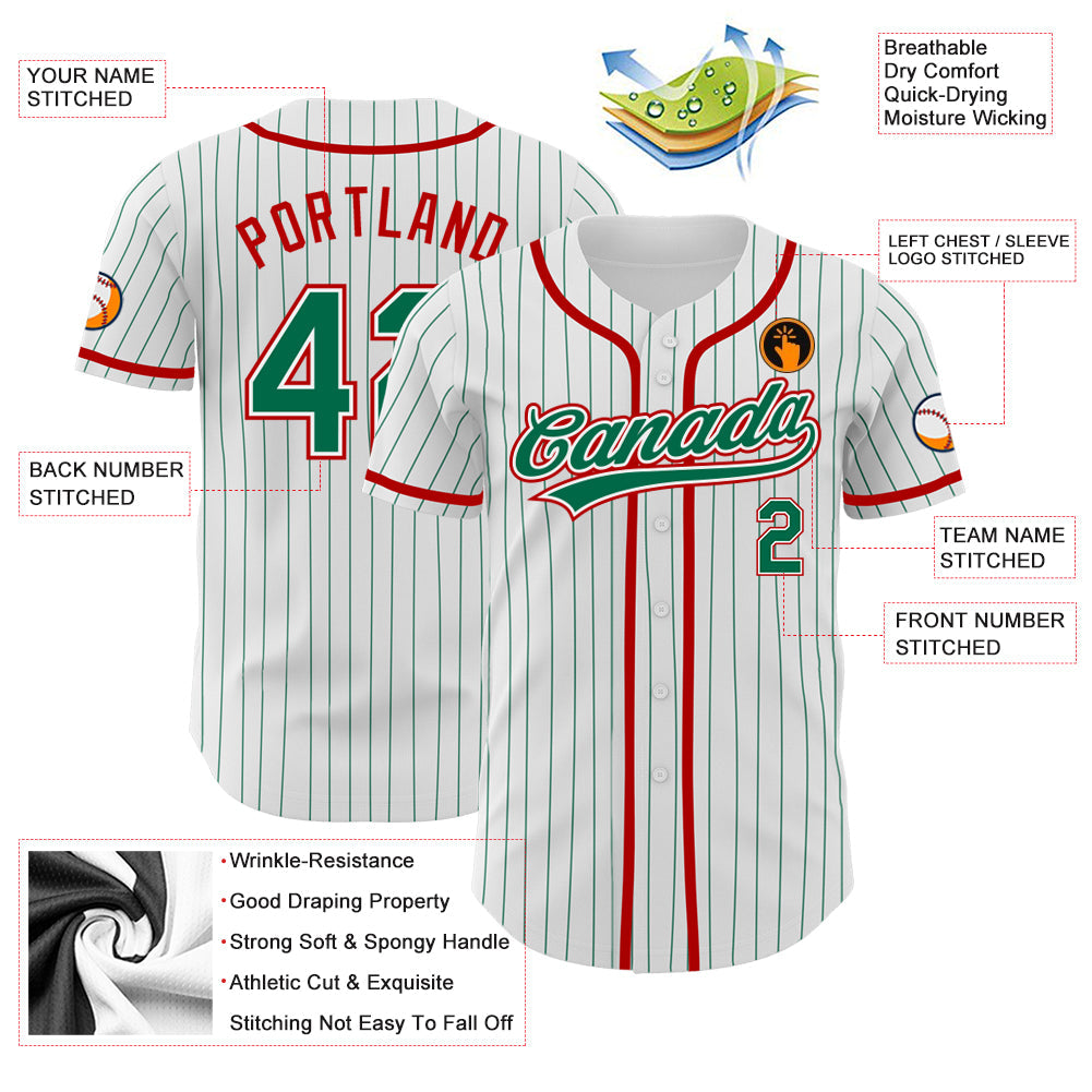 Custom White Kelly Green Pinstripe Kelly Green-Red Authentic Baseball Jersey - Sky-Custom