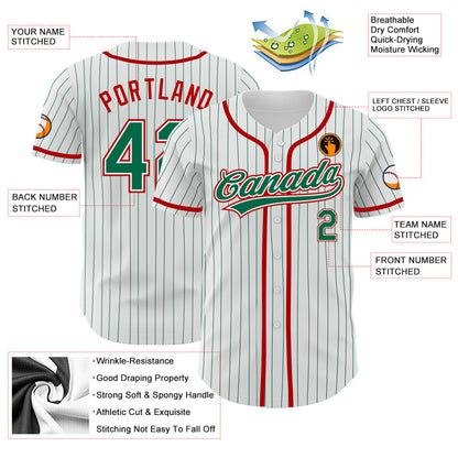 Custom White Kelly Green Pinstripe Kelly Green-Red Authentic Baseball Jersey - Sky-Custom