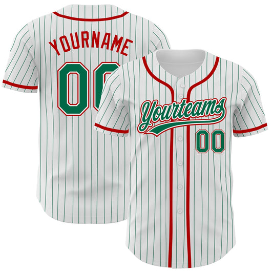 Custom White Kelly Green Pinstripe Kelly Green-Red Authentic Baseball Jersey - Sky-Custom