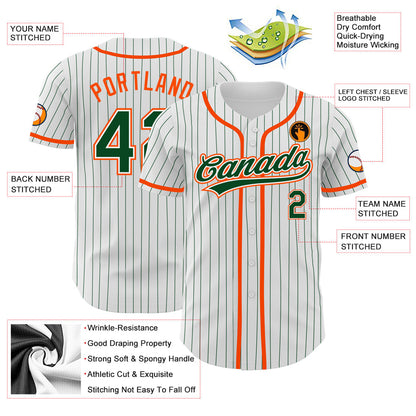 Custom White Green Pinstripe Green-Orange Authentic Baseball Jersey - Sky-Custom