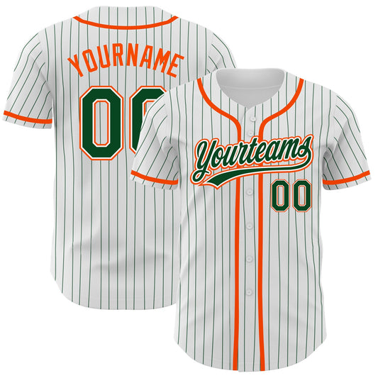 Custom White Green Pinstripe Green-Orange Authentic Baseball Jersey - Sky-Custom