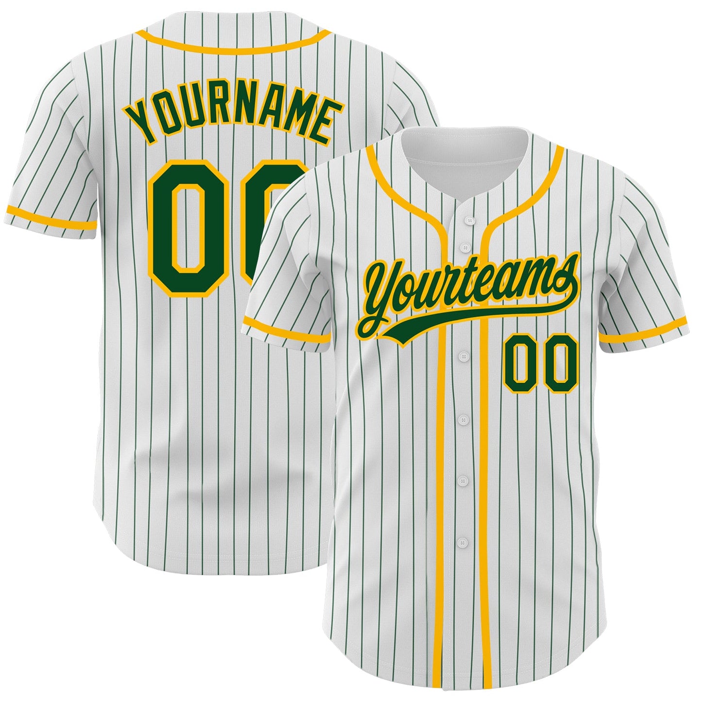 Custom White Green Pinstripe Green-Gold Authentic Baseball Jersey - Sky-Custom