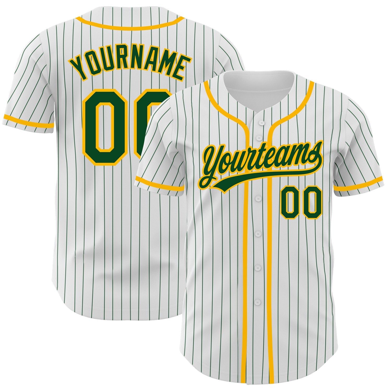 Custom White Green Pinstripe Green-Gold Authentic Baseball Jersey - Sky-Custom