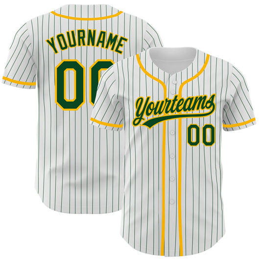 Custom White Green Pinstripe Green-Gold Authentic Baseball Jersey - Sky-Custom