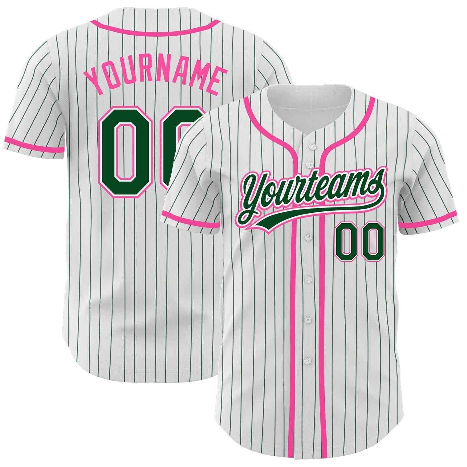Custom White Green Pinstripe Green-Pink Authentic Baseball Jersey - Sky-Custom
