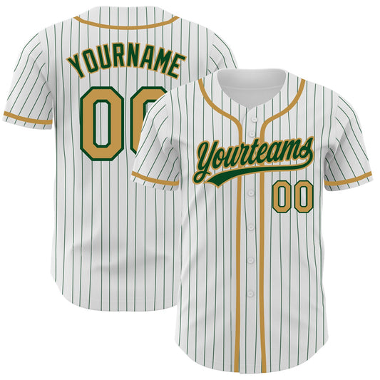 Custom White Green Pinstripe Old Gold Authentic Baseball Jersey - Sky-Custom