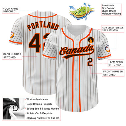 Custom White Brown Pinstripe Brown-Orange Authentic Baseball Jersey - Sky-Custom