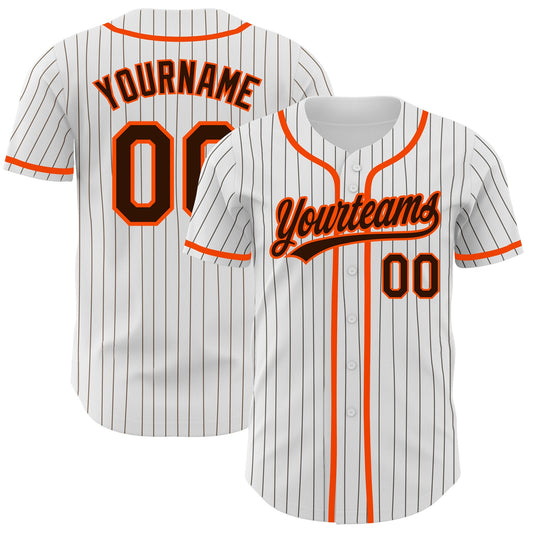 Custom White Brown Pinstripe Brown-Orange Authentic Baseball Jersey - Sky-Custom