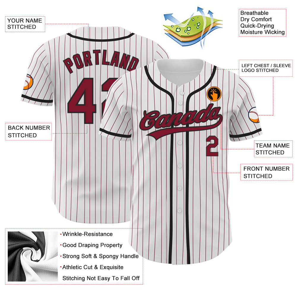 Custom White Crimson Pinstripe Crimson-Black Authentic Baseball Jersey - Sky-Custom