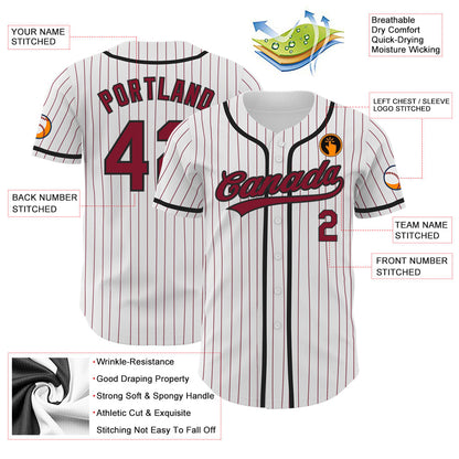 Custom White Crimson Pinstripe Crimson-Black Authentic Baseball Jersey - Sky-Custom