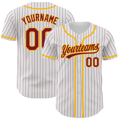 Custom White Crimson Pinstripe Crimson-Gold Authentic Baseball Jersey - Sky-Custom