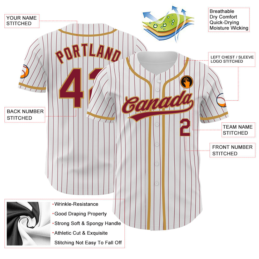 Custom White Crimson Pinstripe Crimson-Old Gold Authentic Baseball Jersey - Sky-Custom