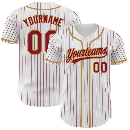 Custom White Crimson Pinstripe Crimson-Old Gold Authentic Baseball Jersey - Sky-Custom