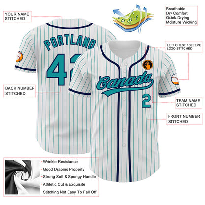 Custom White Teal Pinstripe Teal-Navy Authentic Baseball Jersey - Sky-Custom