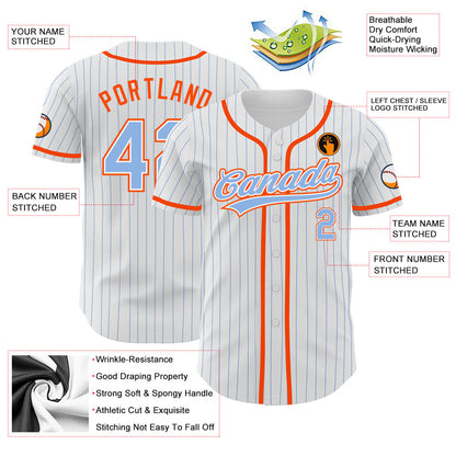 Custom White Light Blue Pinstripe Light Blue-Orange Authentic Baseball Jersey - Sky-Custom