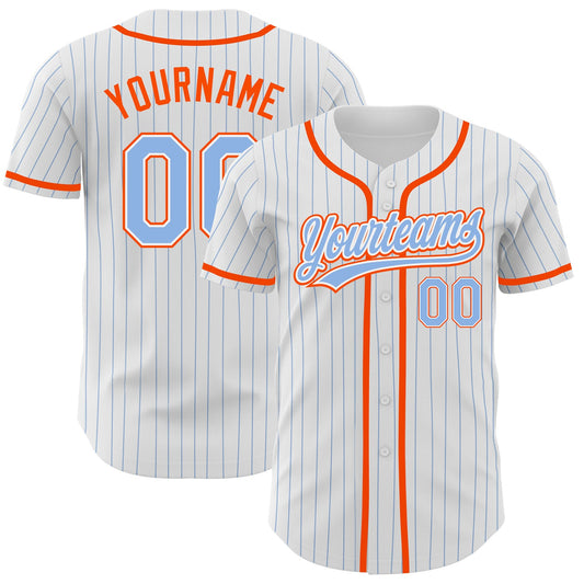 Custom White Light Blue Pinstripe Light Blue-Orange Authentic Baseball Jersey - Sky-Custom