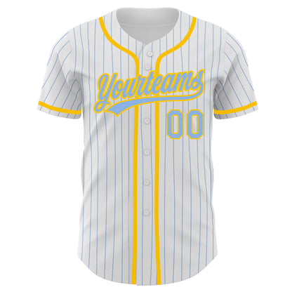 Custom White Light Blue Pinstripe Light Blue-Yellow Authentic Baseball Jersey - Sky-Custom