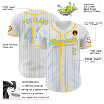 Custom White Light Blue Pinstripe Light Blue-Yellow Authentic Baseball Jersey - Sky-Custom