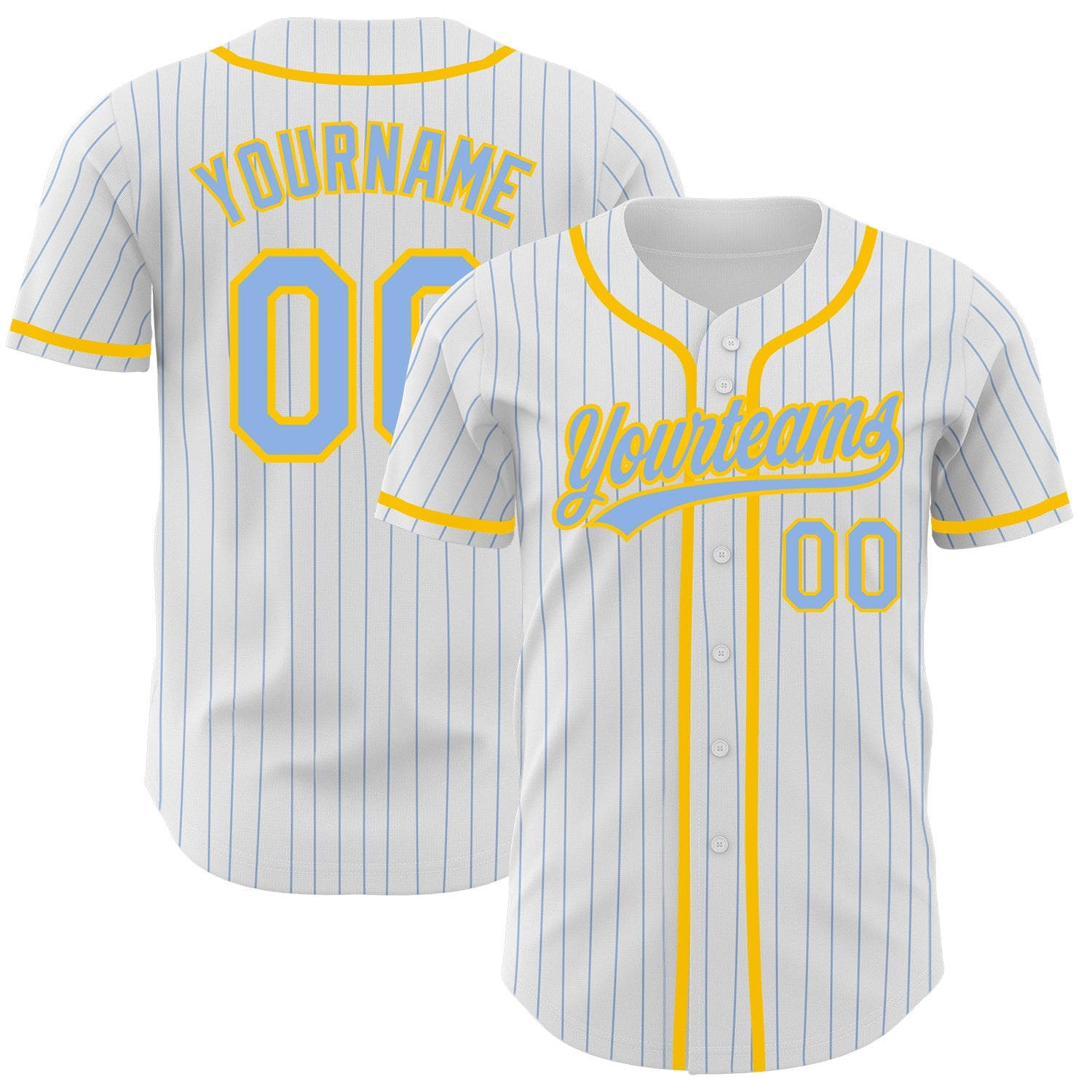 Custom White Light Blue Pinstripe Light Blue-Yellow Authentic Baseball Jersey - Sky-Custom