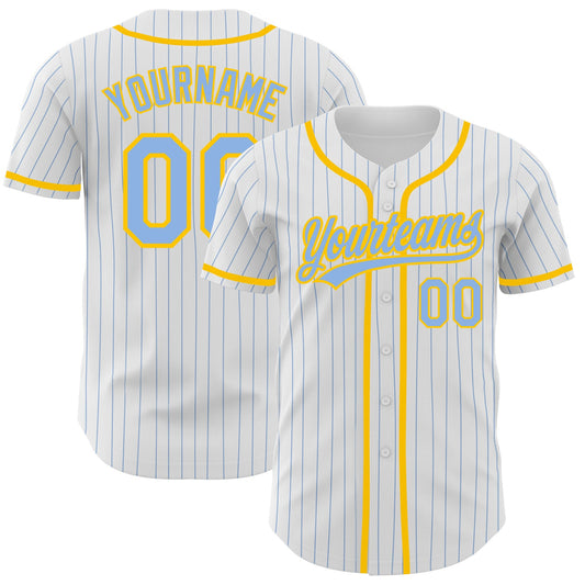 Custom White Light Blue Pinstripe Light Blue-Yellow Authentic Baseball Jersey - Sky-Custom