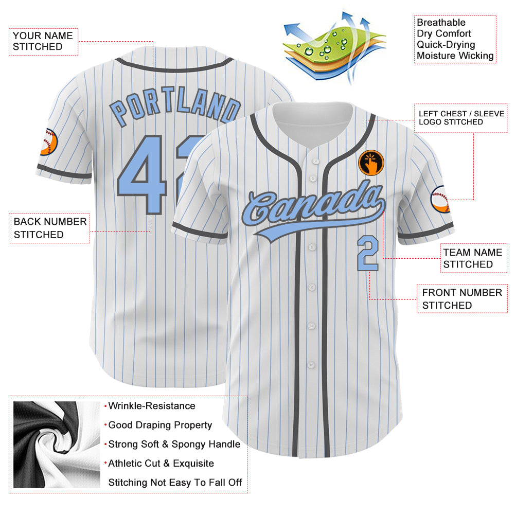 Custom White Light Blue Pinstripe Light Blue-Steel Gray Authentic Baseball Jersey - Sky-Custom