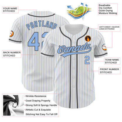 Custom White Light Blue Pinstripe Light Blue-Steel Gray Authentic Baseball Jersey - Sky-Custom