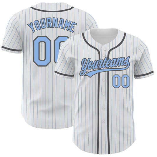 Custom White Light Blue Pinstripe Light Blue-Steel Gray Authentic Baseball Jersey - Sky-Custom