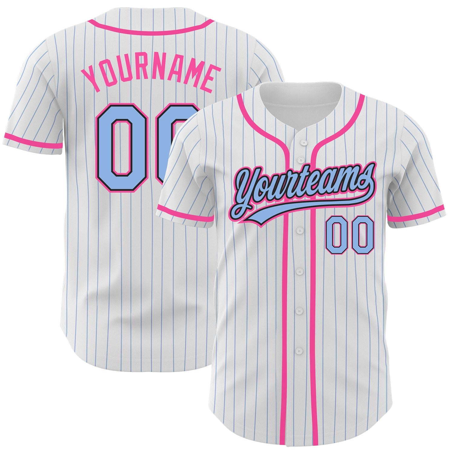 Custom White Light Blue Pinstripe Light Blue Black-Pink Authentic Baseball Jersey - Sky-Custom