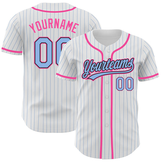 Custom White Light Blue Pinstripe Light Blue Black-Pink Authentic Baseball Jersey - Sky-Custom