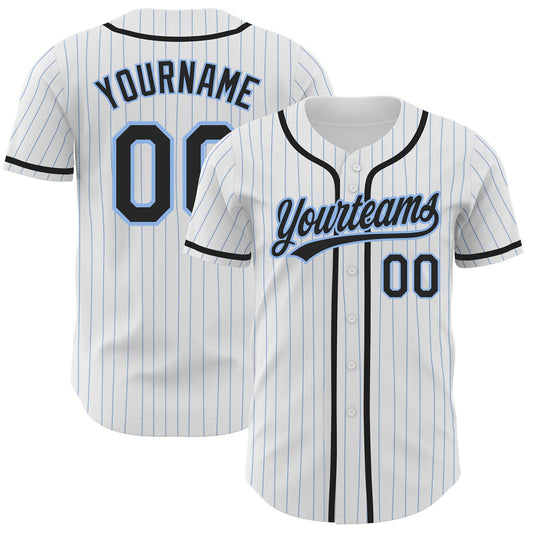Custom White Light Blue Pinstripe Black Authentic Baseball Jersey - Sky-Custom