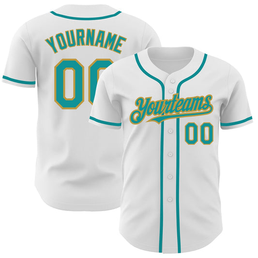 Custom White Teal-Old Gold Authentic Baseball Jersey - Sky-Custom