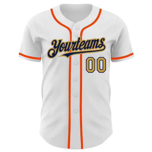 Custom White Old Gold Navy-Orange Authentic Baseball Jersey - Sky-Custom