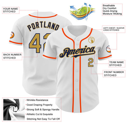Custom White Old Gold Navy-Orange Authentic Baseball Jersey - Sky-Custom