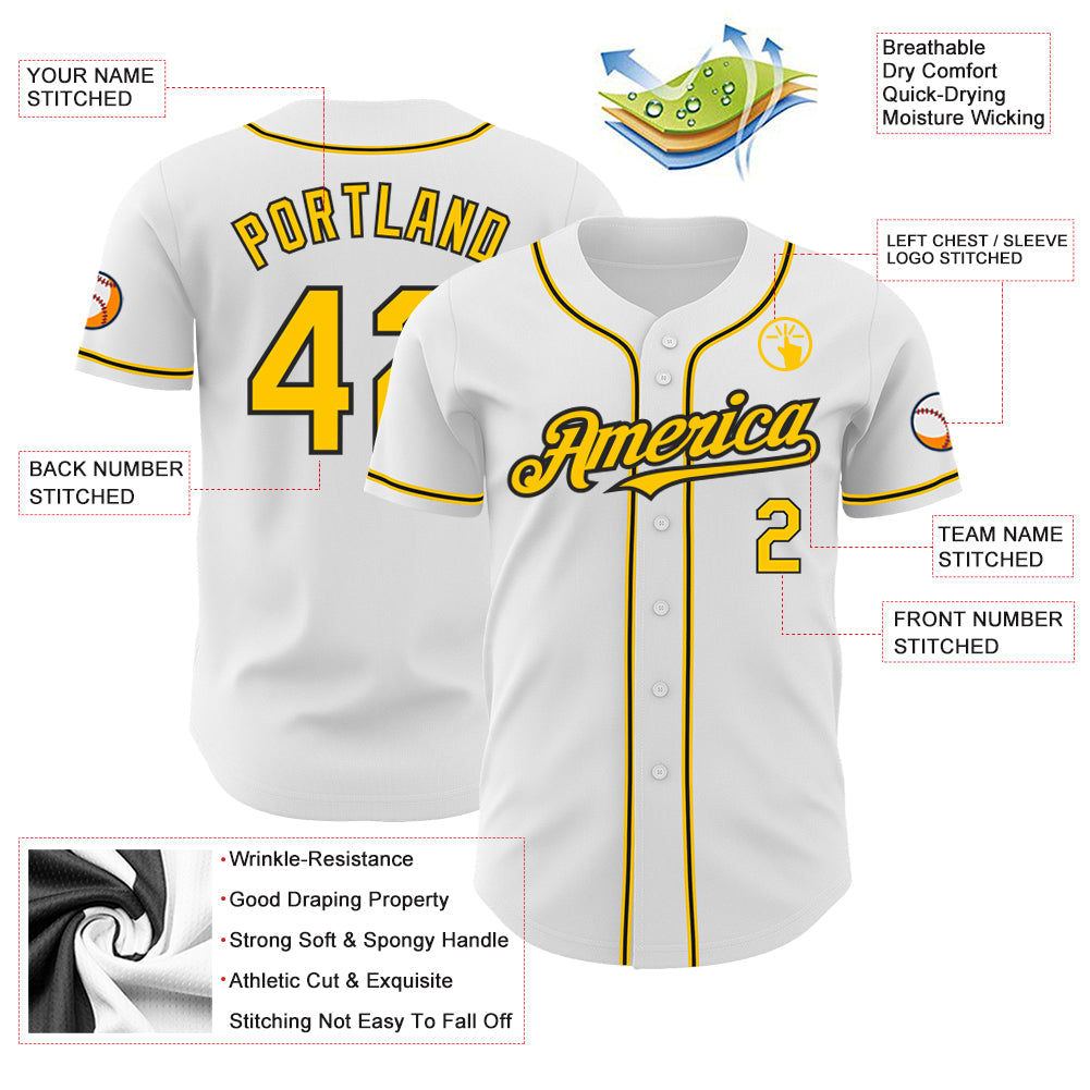 Custom White Yellow-Black Authentic Baseball Jersey - Sky-Custom