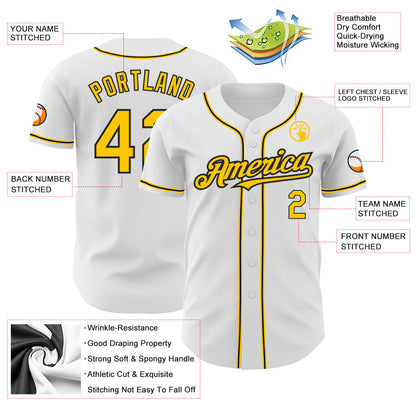 Custom White Yellow-Black Authentic Baseball Jersey - Sky-Custom