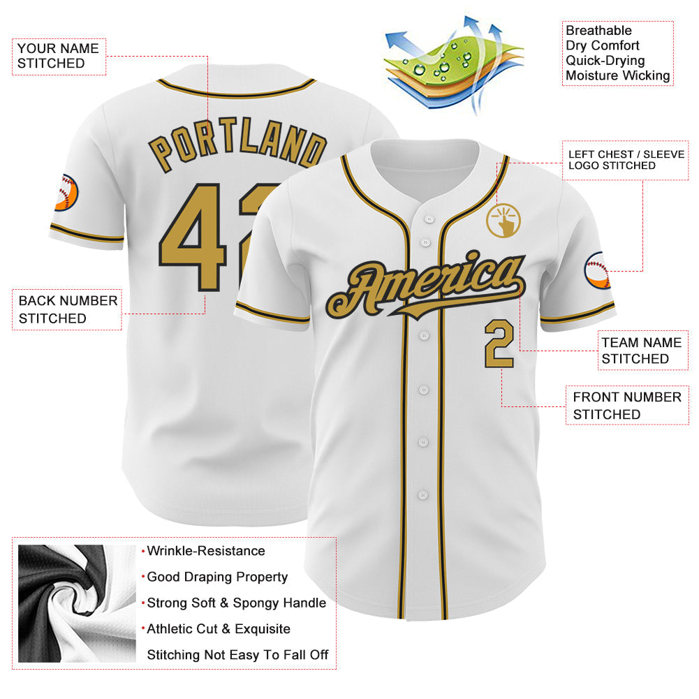 Custom White Old Gold-Black Authentic Baseball Jersey - Sky-Custom