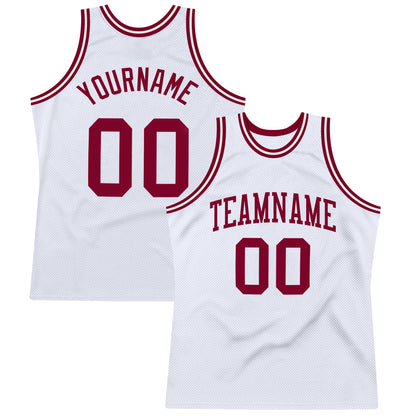 Custom White Maroon Authentic Throwback Basketball Jersey - Sky-Custom