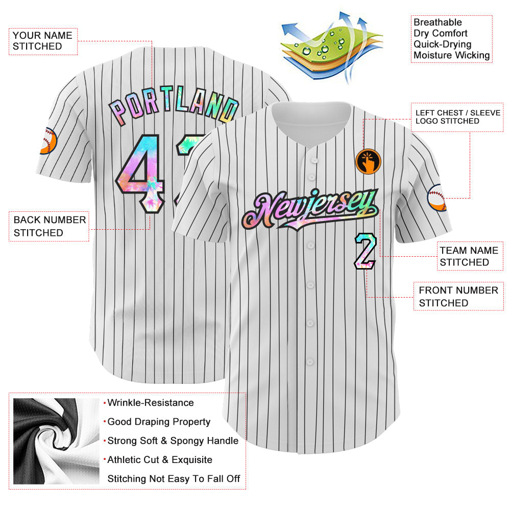Custom White Black Pinstripe Tie Dye Authentic Baseball Jersey - Sky-Custom