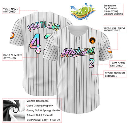 Custom White Black Pinstripe Tie Dye Authentic Baseball Jersey - Sky-Custom