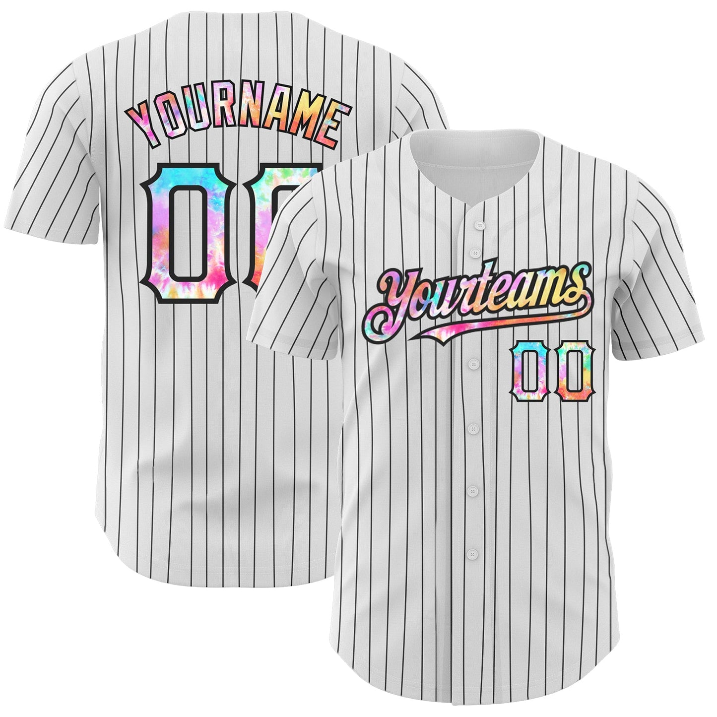 Custom White Black Pinstripe Tie Dye Authentic Baseball Jersey - Sky-Custom