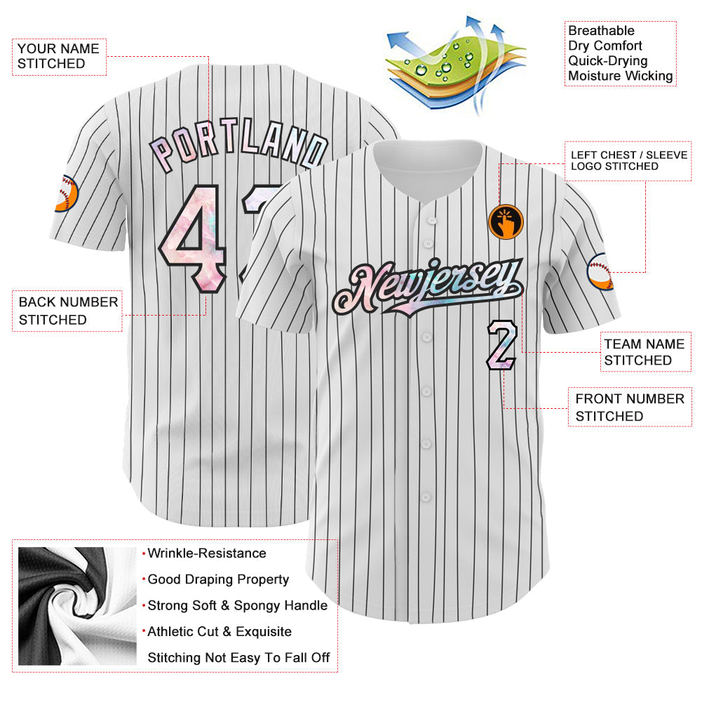 Custom White Black Pinstripe Tie Dye Authentic Baseball Jersey - Sky-Custom