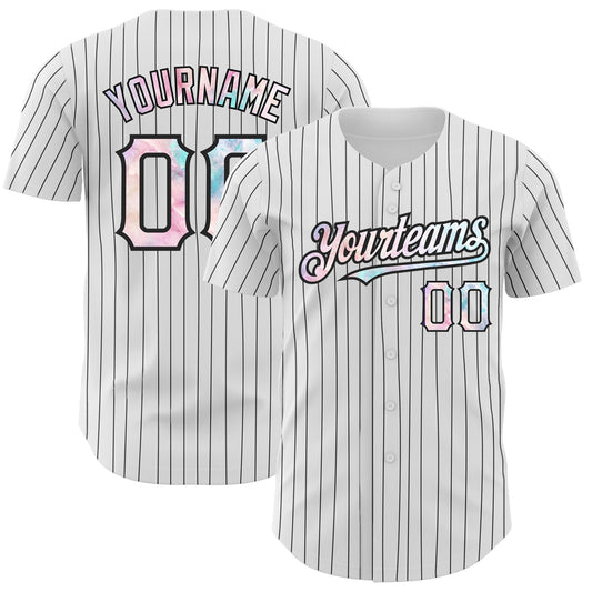 Custom White Black Pinstripe Tie Dye Authentic Baseball Jersey - Sky-Custom
