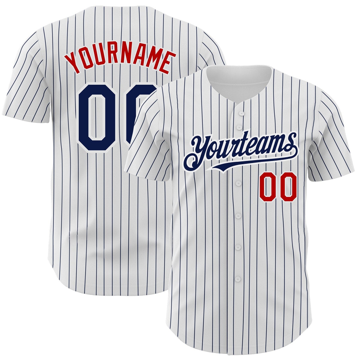 Custom White Navy Pinstripe Red Authentic Baseball Jersey - Sky-Custom