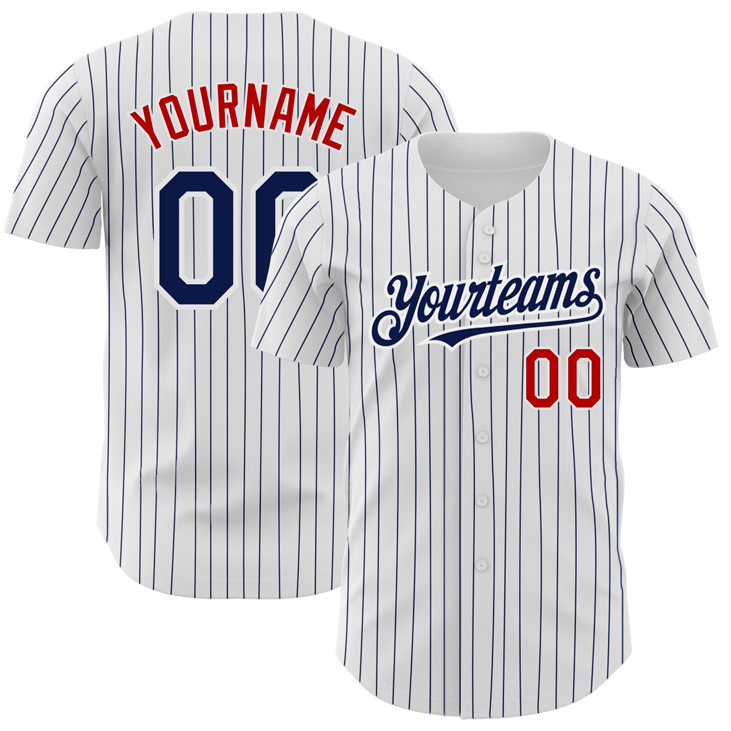 Custom White Navy Pinstripe Red Authentic Baseball Jersey - Sky-Custom